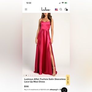 Lulus fuchsia satin lace up back dress
